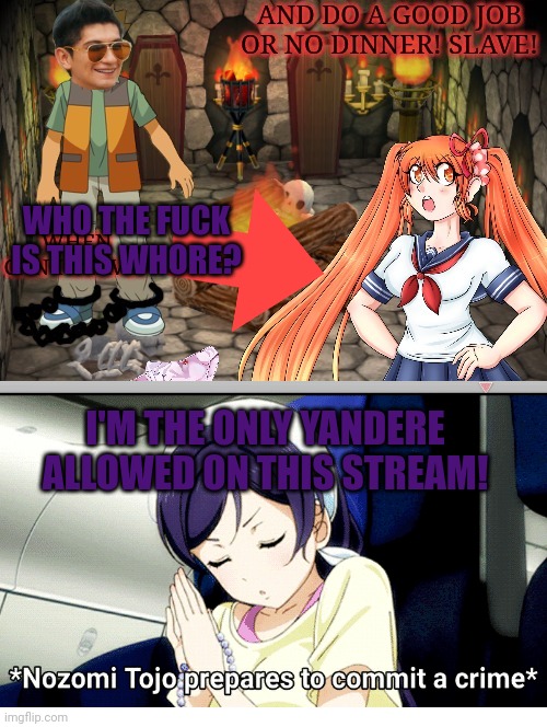 No! This is bad. Only nozomi may be a Yandere! | WHO THE FUCK IS THIS WHORE? I'M THE ONLY YANDERE ALLOWED ON THIS STREAM! | image tagged in yandere nozomi,yandere simulator,im may have to hunt this bitch down | made w/ Imgflip meme maker