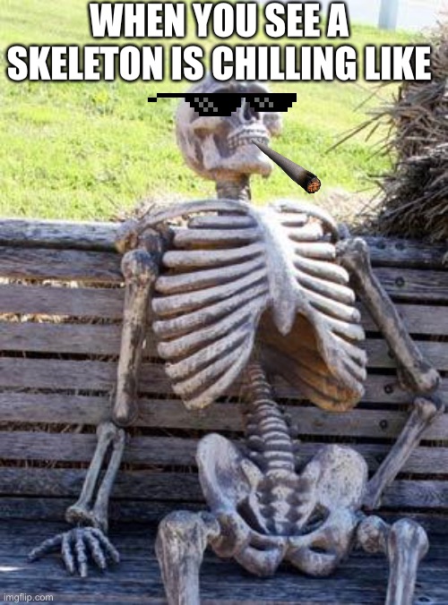 Skeleton | WHEN YOU SEE A SKELETON IS CHILLING LIKE | image tagged in memes,waiting skeleton | made w/ Imgflip meme maker