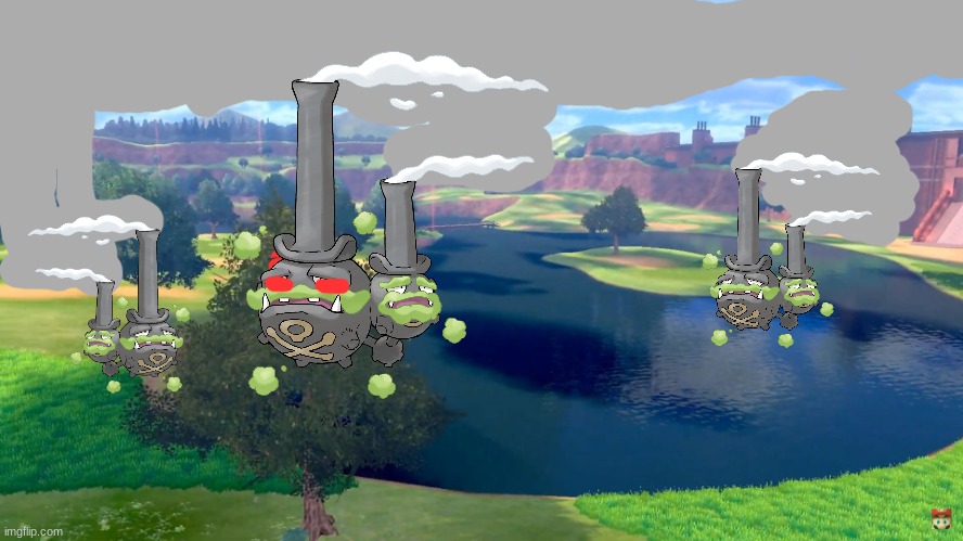 The Wild Area, 1945, start of pollution | image tagged in pokemon,oh no its a tiny bush,history,or,something,pollution | made w/ Imgflip meme maker