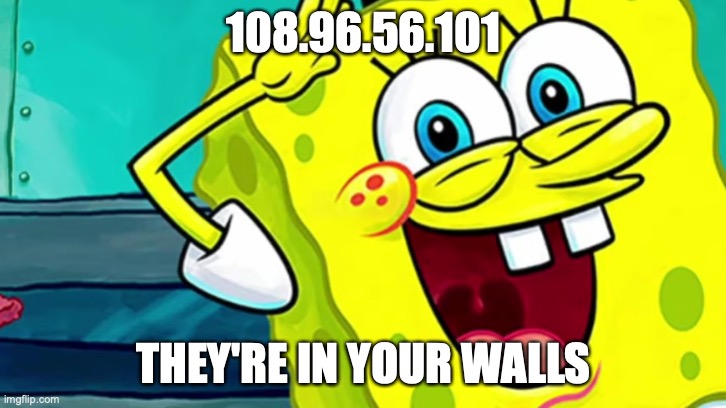 Spongebob IP Address | 108.96.56.101 THEY'RE IN YOUR WALLS | image tagged in spongebob ip address | made w/ Imgflip meme maker