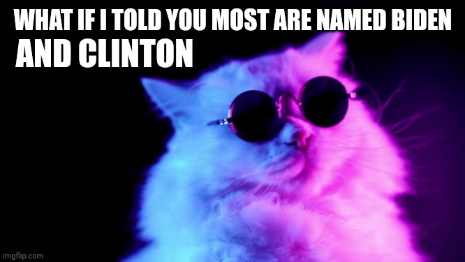 Purrpheus | WHAT IF I TOLD YOU MOST ARE NAMED BIDEN AND CLINTON | image tagged in purrpheus | made w/ Imgflip meme maker