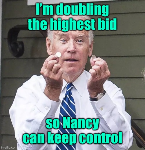 Biden Pair of Dimes | I’m doubling the highest bid so Nancy can keep control | image tagged in biden pair of dimes | made w/ Imgflip meme maker