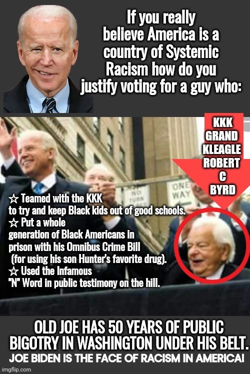 Joe Biden IS systemic racism | JOE BIDEN IS THE FACE OF RACISM IN AMERICA! | image tagged in joe biden | made w/ Imgflip meme maker