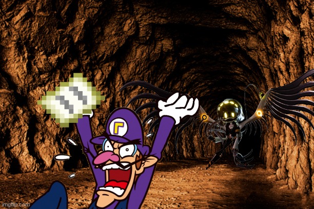 Waluigi dies by getting murdered by a disassembly drone in a cave after following a false map to Mcdonalds.mp3 | image tagged in waluigi,murder drones,map,cave | made w/ Imgflip meme maker