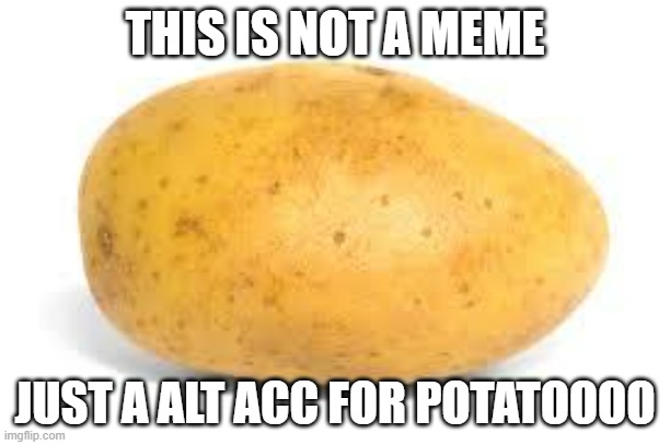 Potato | THIS IS NOT A MEME; JUST A ALT ACC FOR POTATOOOO | image tagged in potato | made w/ Imgflip meme maker