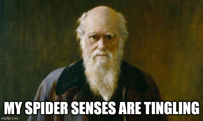 Charles Darwin | MY SPIDER SENSES ARE TINGLING | image tagged in charles darwin | made w/ Imgflip meme maker