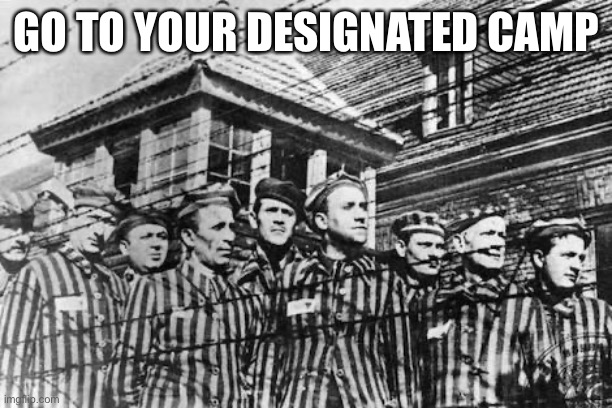 concentration camp | GO TO YOUR DESIGNATED CAMP | image tagged in concentration camp | made w/ Imgflip meme maker