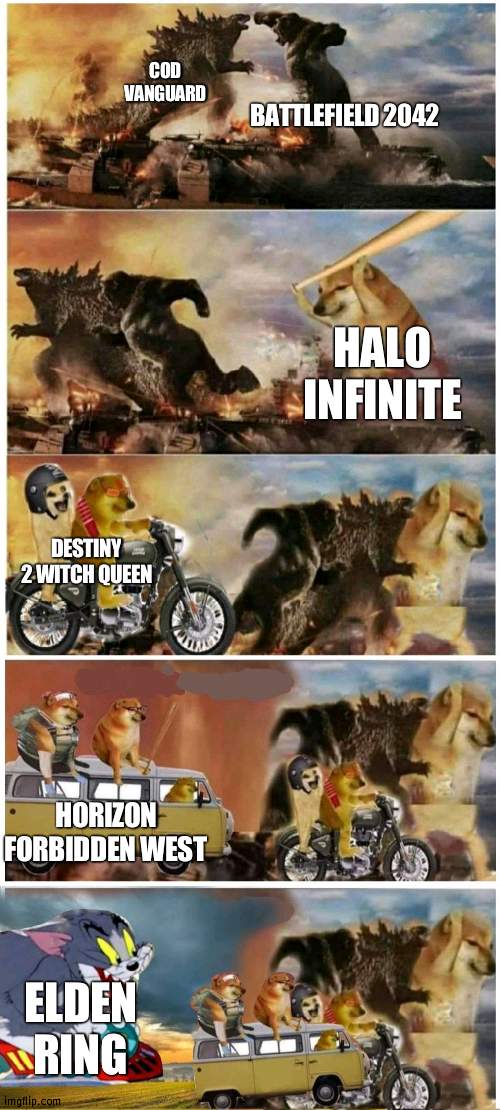 kualiti | BATTLEFIELD 2042; COD VANGUARD; HALO INFINITE; DESTINY 2 WITCH QUEEN; HORIZON FORBIDDEN WEST; ELDEN RING | made w/ Imgflip meme maker