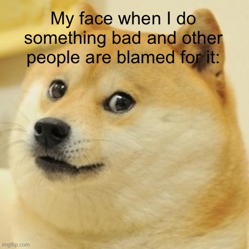 Doge Meme | My face when I do something bad and other people are blamed for it: | image tagged in memes,doge | made w/ Imgflip meme maker