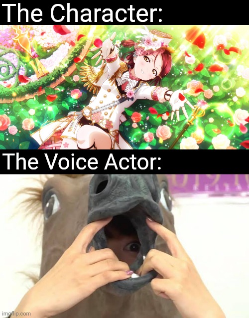 rikyako elephant | The Character:; The Voice Actor: | image tagged in doko | made w/ Imgflip meme maker