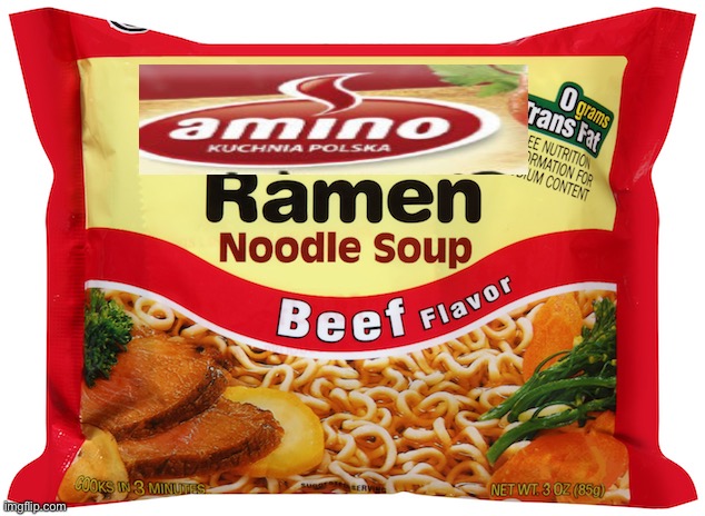 Amino noodles credit from template by unknown user | image tagged in ramen noodles | made w/ Imgflip meme maker