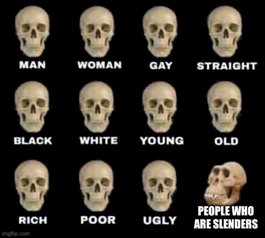 man woman gay straight skull |  PEOPLE WHO ARE SLENDERS | image tagged in man woman gay straight skull | made w/ Imgflip meme maker