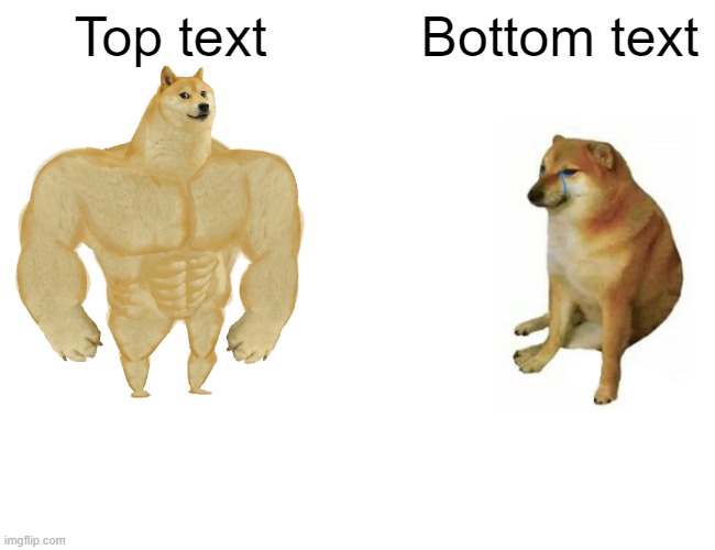 Buff Doge vs. Cheems | Top text; Bottom text | image tagged in memes,buff doge vs cheems | made w/ Imgflip meme maker