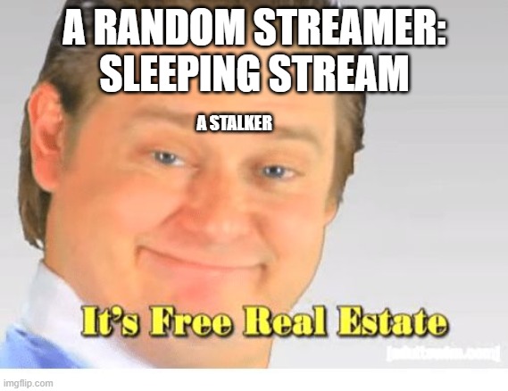 It's Free Real Estate | A RANDOM STREAMER: SLEEPING STREAM; A STALKER | image tagged in it's free real estate | made w/ Imgflip meme maker