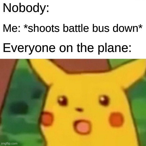 Surprised Pikachu | Nobody:; Me: *shoots battle bus down*; Everyone on the plane: | image tagged in memes,surprised pikachu | made w/ Imgflip meme maker