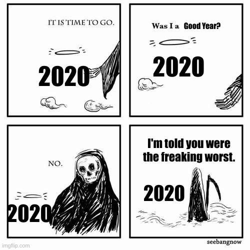 It is time to go | Good Year? 2020; 2020; I'm told you were the freaking worst. 2020; 2020 | image tagged in it is time to go | made w/ Imgflip meme maker