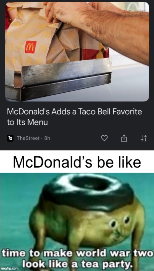 Taco Bell+ Mcdolnalds = Taco donalds | image tagged in memes,blank transparent square,taco bell,mcdonalds | made w/ Imgflip meme maker