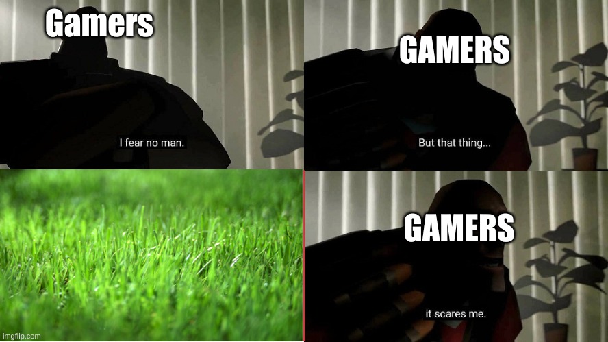 So tru | Gamers; GAMERS; GAMERS | image tagged in tf2 heavy i fear no man | made w/ Imgflip meme maker