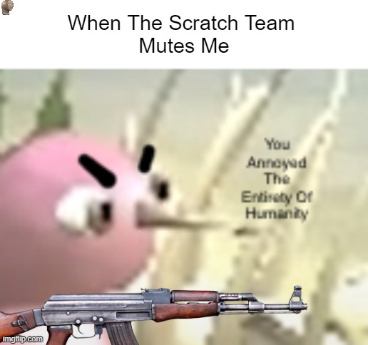 RUN | When The Scratch Team 
Mutes Me | image tagged in you annoyed the entirety of humanity,guns,scratch | made w/ Imgflip meme maker