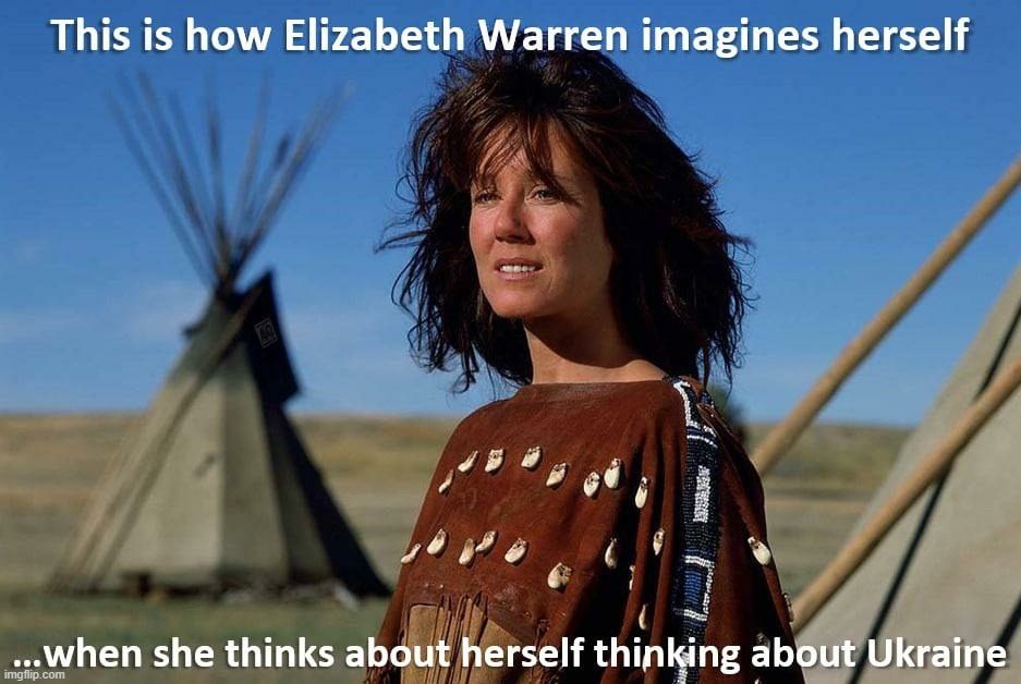 Dances with Ukraine. Pocahontas is back and wants your vote again. | image tagged in elizabeth warren,pocahontas,democrats,socialists,ukraine,presidential candidates | made w/ Imgflip meme maker
