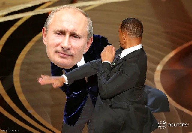 Will Smith slap Vladimir Putin | image tagged in will smith,vladimir putin | made w/ Imgflip meme maker