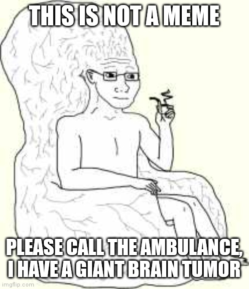 Big Brain Wojak | THIS IS NOT A MEME; PLEASE CALL THE AMBULANCE, I HAVE A GIANT BRAIN TUMOR | image tagged in big brain wojak | made w/ Imgflip meme maker