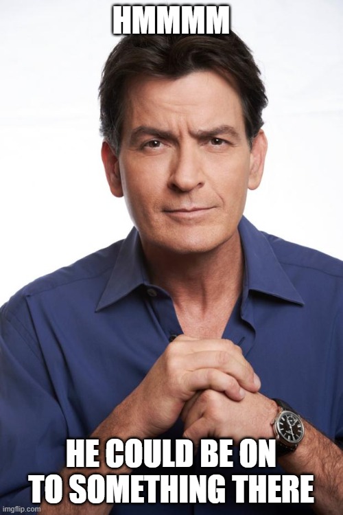 Charlie Sheen | HMMMM HE COULD BE ON TO SOMETHING THERE | image tagged in charlie sheen | made w/ Imgflip meme maker