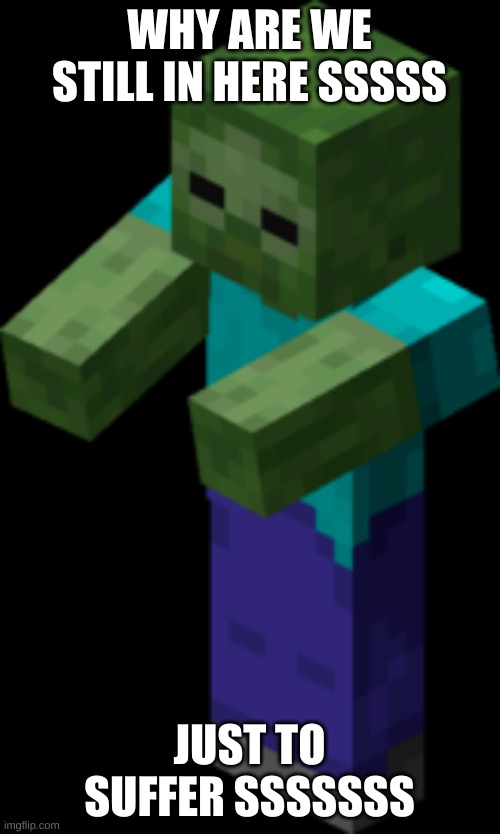 Minecraft Zombie | WHY ARE WE STILL IN HERE SSSSS JUST TO SUFFER SSSSSSS | image tagged in minecraft zombie | made w/ Imgflip meme maker