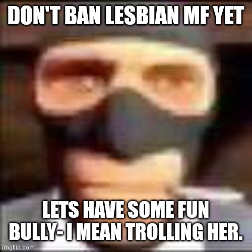 spi | DON'T BAN LESBIAN MF YET; LETS HAVE SOME FUN BULLY- I MEAN TROLLING HER. | image tagged in spi | made w/ Imgflip meme maker