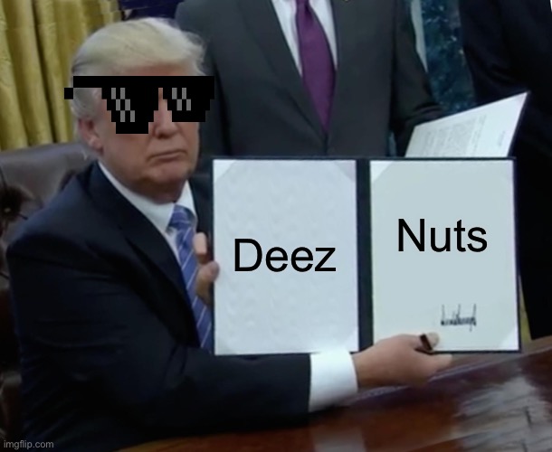Trump Bill Signing Meme | Deez; Nuts | image tagged in memes,trump bill signing | made w/ Imgflip meme maker