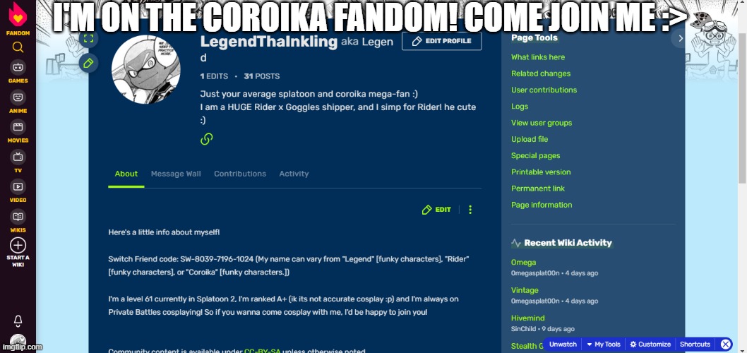 :) | I'M ON THE COROIKA FANDOM! COME JOIN ME :> | made w/ Imgflip meme maker