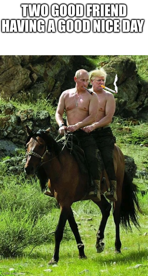 Trump Putin | TWO GOOD FRIEND HAVING A GOOD NICE DAY | image tagged in trump putin | made w/ Imgflip meme maker