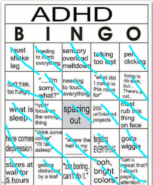 All. Sometimes with electronic letters they literally just change into other letters. Especially numbers on electronic clocks | image tagged in adhd bingo | made w/ Imgflip meme maker