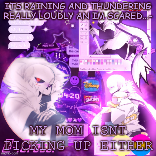 chocos cross temp | ITS RAINING AND THUNDERING REALLY LOUDLY AN IM SCARED...-; MY MOM ISNT PICKING UP EITHER | image tagged in chocos cross temp | made w/ Imgflip meme maker