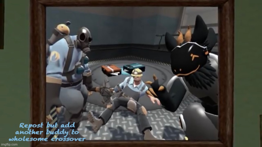 Repost but add another buddy to wholesome crossover | made w/ Imgflip meme maker
