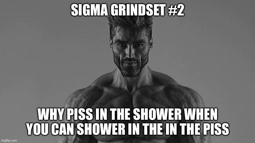 Sigma #2 |  SIGMA GRINDSET #2; WHY PISS IN THE SHOWER WHEN YOU CAN SHOWER IN THE IN THE PISS | image tagged in funny,edp,sigma,grindset,balls | made w/ Imgflip meme maker