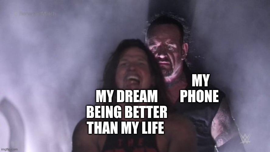 AJ Styles & Undertaker | MY PHONE; MY DREAM BEING BETTER THAN MY LIFE | image tagged in aj styles undertaker | made w/ Imgflip meme maker