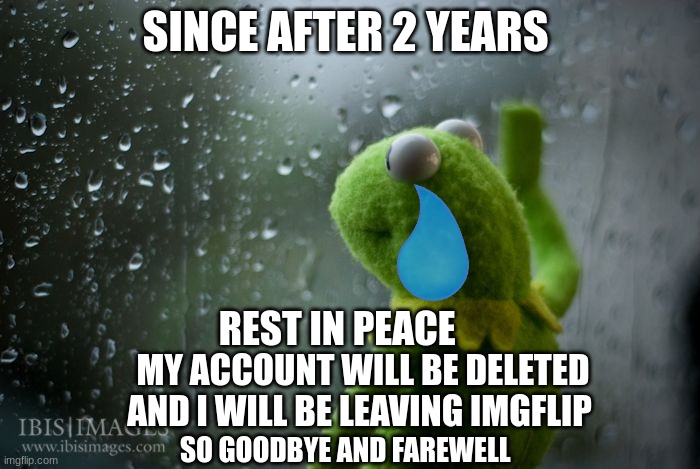 thank you, goodbye and farewell (not a prank) | SINCE AFTER 2 YEARS; REST IN PEACE; MY ACCOUNT WILL BE DELETED AND I WILL BE LEAVING IMGFLIP; SO GOODBYE AND FAREWELL | image tagged in kermit window,memes,sad,funny memes,funny,oh wow are you actually reading these tags | made w/ Imgflip meme maker