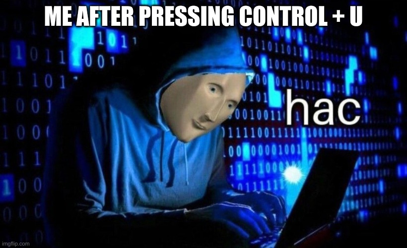 hackr | ME AFTER PRESSING CONTROL + U | image tagged in hac | made w/ Imgflip meme maker