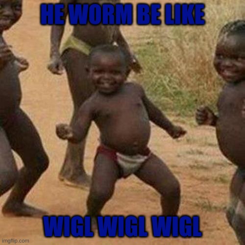 Third World Success Kid | HE WORM BE LIKE; WIGL WIGL WIGL | image tagged in memes,third world success kid | made w/ Imgflip meme maker