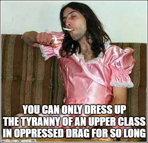 Oppressed elite | YOU CAN ONLY DRESS UP THE TYRANNY OF AN UPPER CLASS IN OPPRESSED DRAG FOR SO LONG | image tagged in transgender rights | made w/ Imgflip meme maker