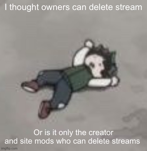 Deku dies of depression | I thought owners can delete stream; Or is it only the creator and site mods who can delete streams | image tagged in deku dies of depression | made w/ Imgflip meme maker