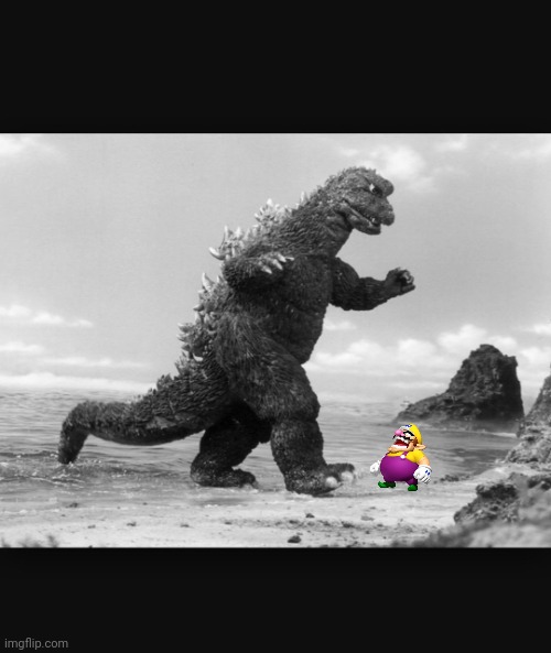 Wario dies by Godzilla while chilling on the beach.mp3 | image tagged in godzilla,wario dies,wario,beach,kaiju,animals | made w/ Imgflip meme maker
