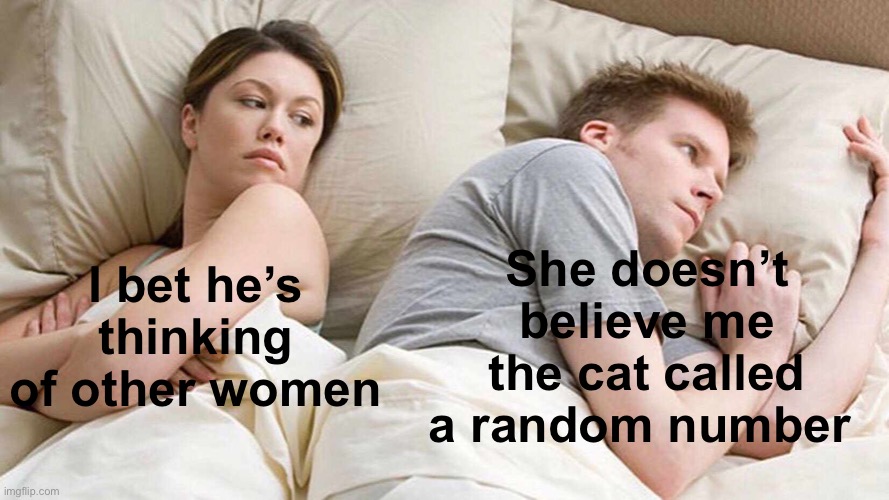 I Bet He's Thinking About Other Women Meme | I bet he’s thinking of other women She doesn’t believe me the cat called a random number | image tagged in memes,i bet he's thinking about other women | made w/ Imgflip meme maker
