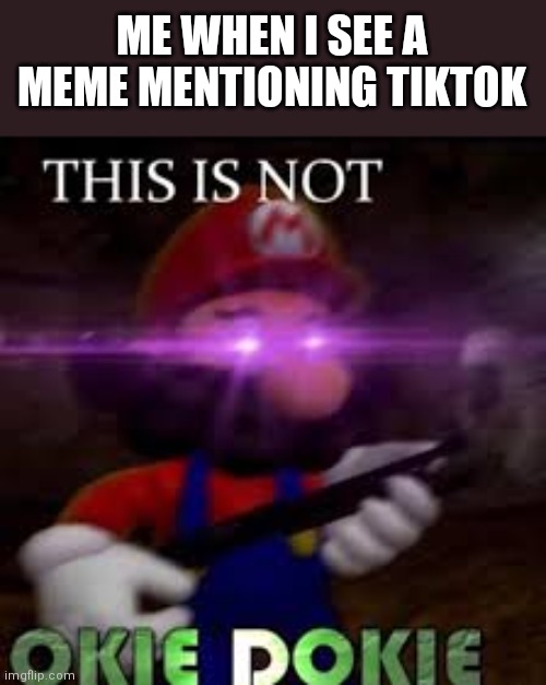 This is not okie dokie | ME WHEN I SEE A MEME MENTIONING TIKTOK | image tagged in this is not okie dokie | made w/ Imgflip meme maker
