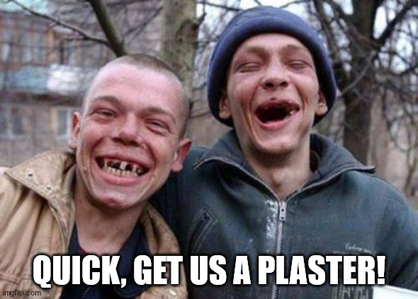 Ugly Twins Meme | QUICK, GET US A PLASTER! | image tagged in memes,ugly twins | made w/ Imgflip meme maker