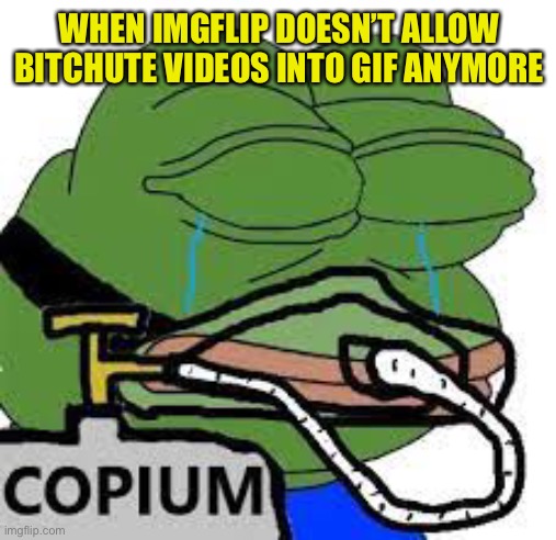 copium | WHEN IMGFLIP DOESN’T ALLOW BITCHUTE VIDEOS INTO GIF ANYMORE | image tagged in copium | made w/ Imgflip meme maker