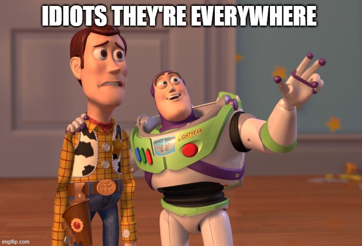 X, X Everywhere | IDIOTS THEY'RE EVERYWHERE | image tagged in memes,x x everywhere | made w/ Imgflip meme maker