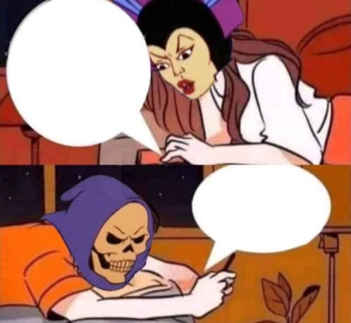 Evil Lyn and Skeletor texting Blank Meme Template