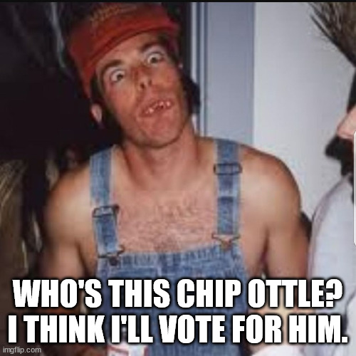 Hick | WHO'S THIS CHIP OTTLE? I THINK I'LL VOTE FOR HIM. | image tagged in hick | made w/ Imgflip meme maker